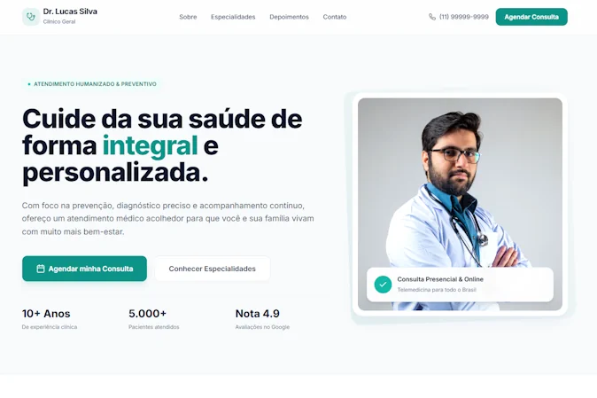 Modelo de landing page profissional para médicos e consultórios de medicina