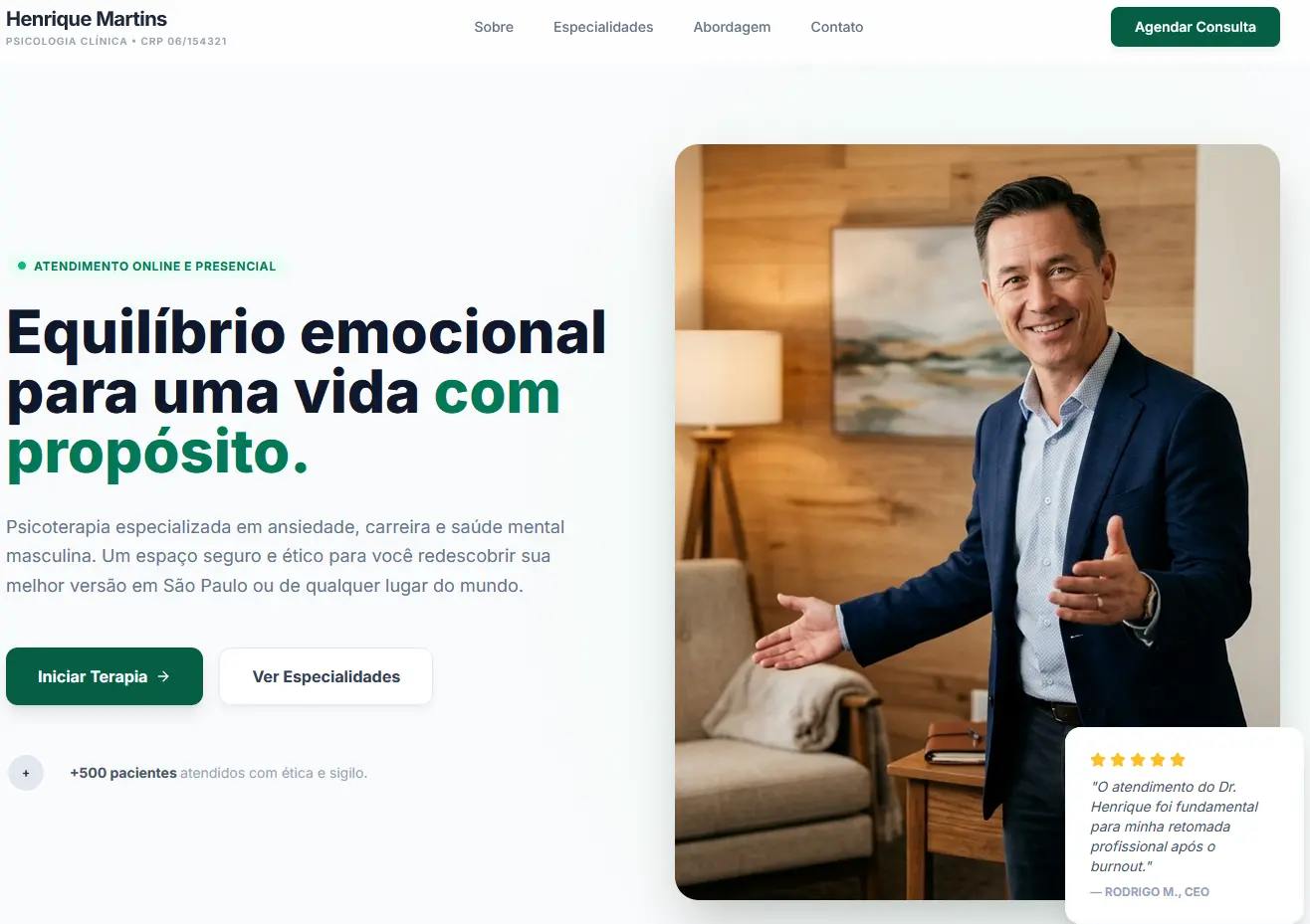Modelo de landing page para consultório de psicologia e saúde mental